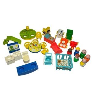 Vintage Fisher-Price Little People Playset Lot – Figures, Furniture, Vehicles